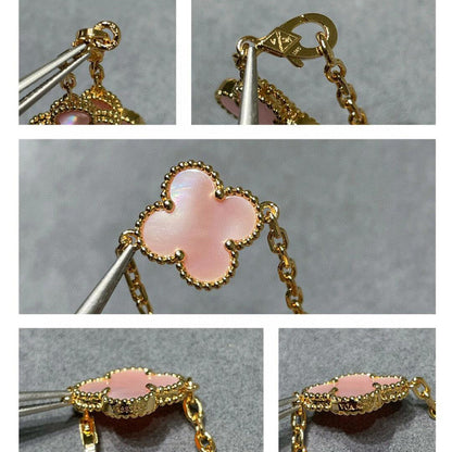 [Angela Jewelry]CLOVER 10 MOTIFS PINK MOP NECKLACE