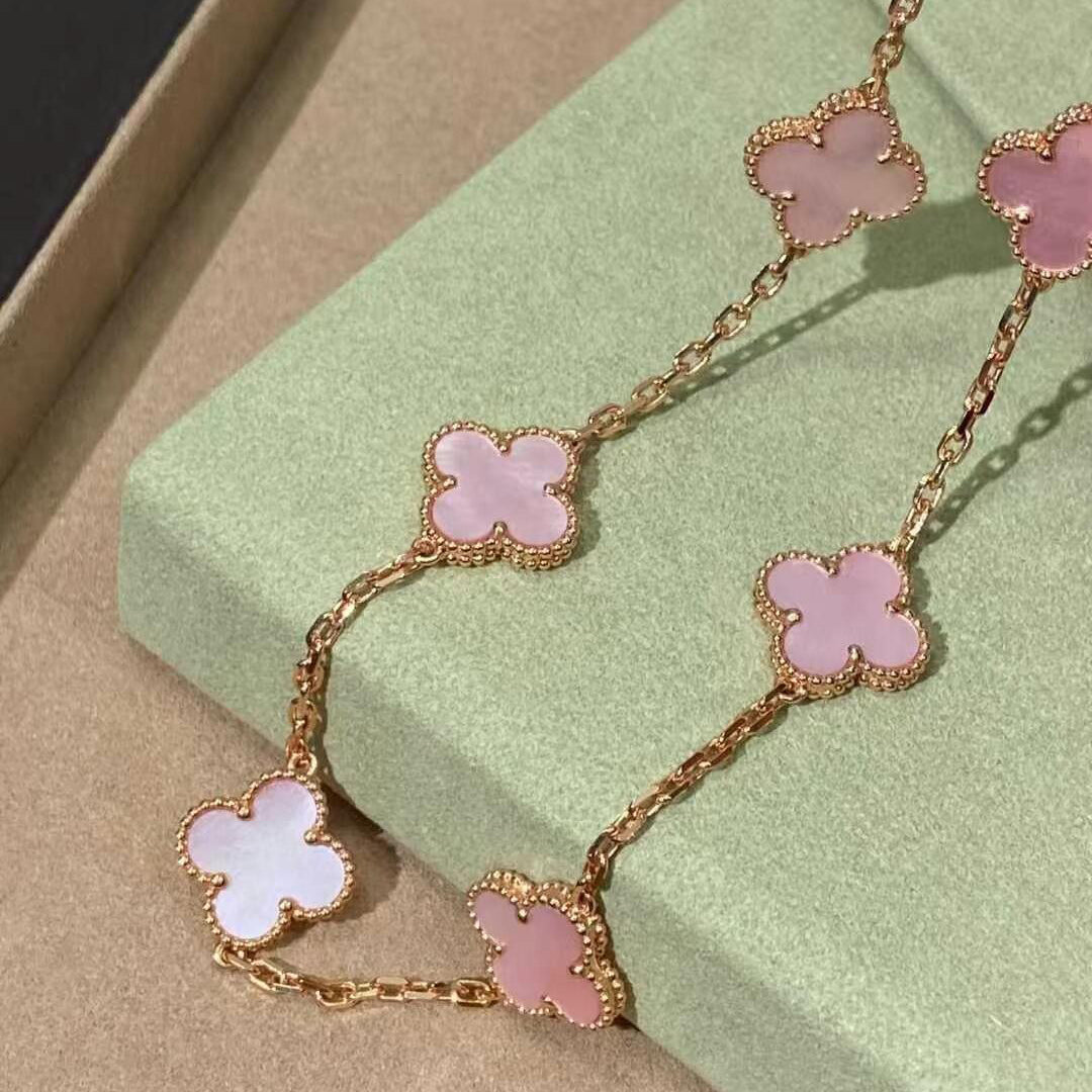 [Angela Jewelry]CLOVER 10 MOTIFS PINK MOP NECKLACE