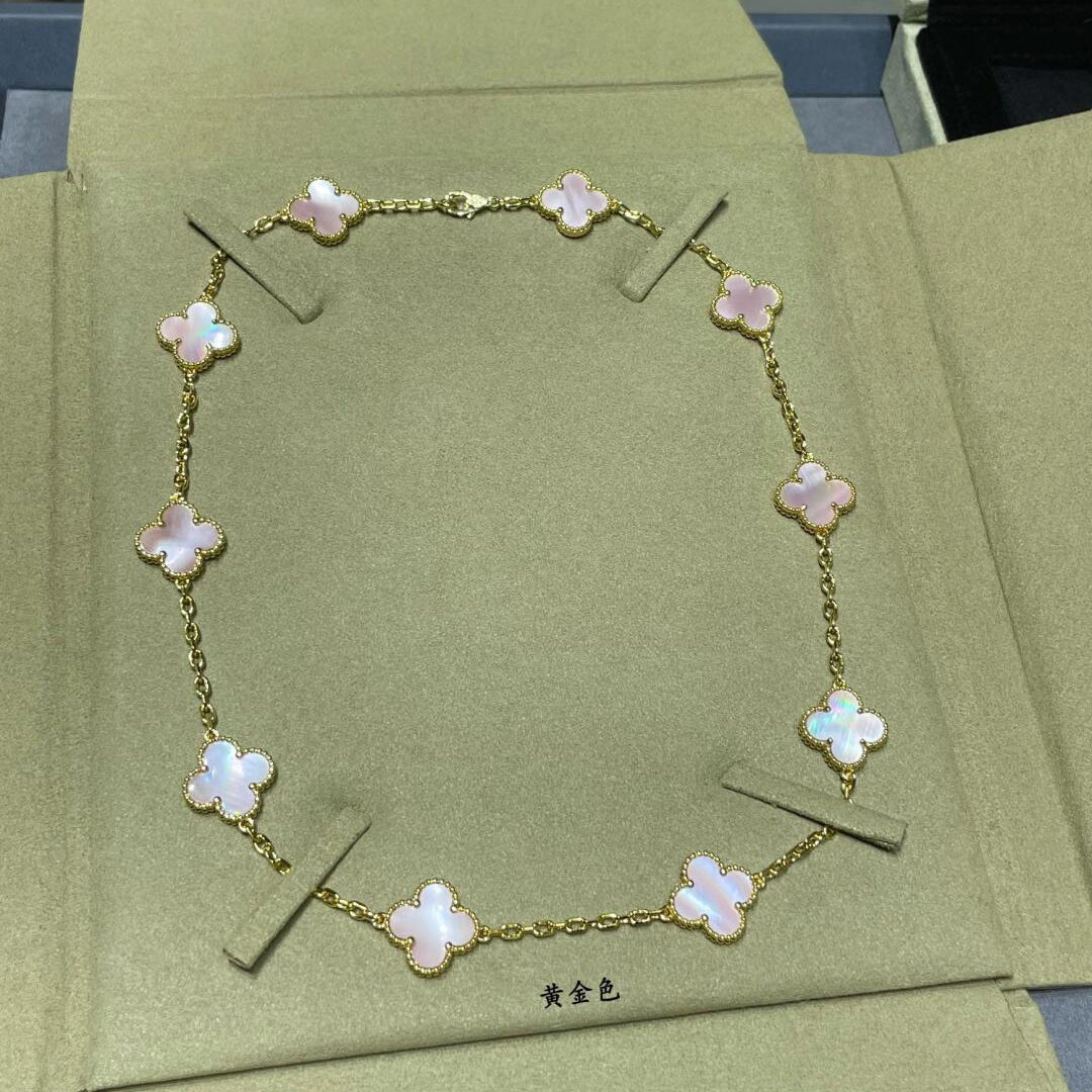 [Angela Jewelry]CLOVER 10 MOTIFS PINK MOP NECKLACE