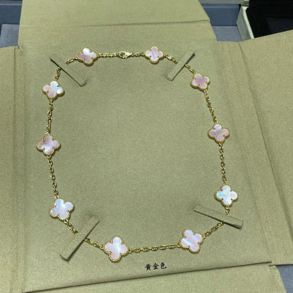 [Angela Jewelry]CLOVER 10 MOTIFS PINK MOP NECKLACE