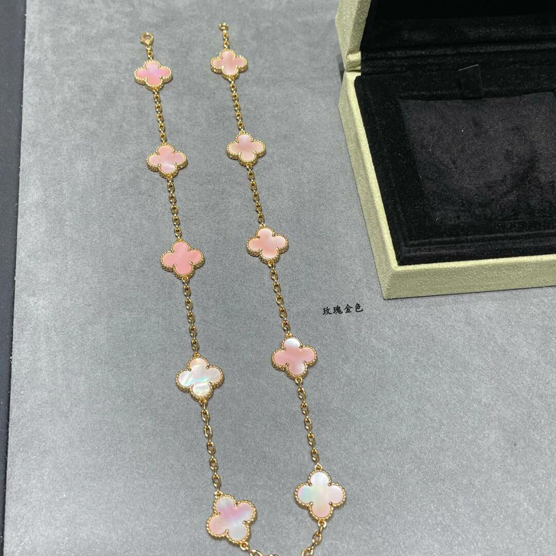 [Angela Jewelry]CLOVER 10 MOTIFS PINK MOP NECKLACE