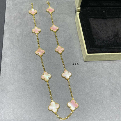 [Angela Jewelry]CLOVER 10 MOTIFS PINK MOP NECKLACE