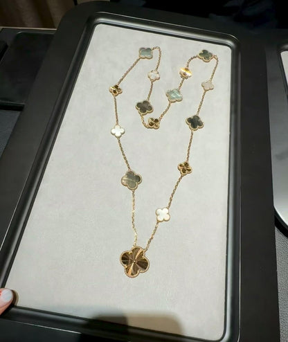 [Angela Jewelry]DETACHABLE CLOVER 15(11+4) FLOWER ROSE GOLD NECKLACE SET