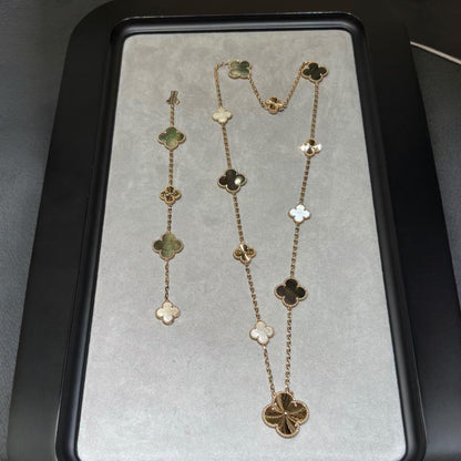 [Angela Jewelry]DETACHABLE CLOVER 15(11+4) FLOWER ROSE GOLD NECKLACE SET