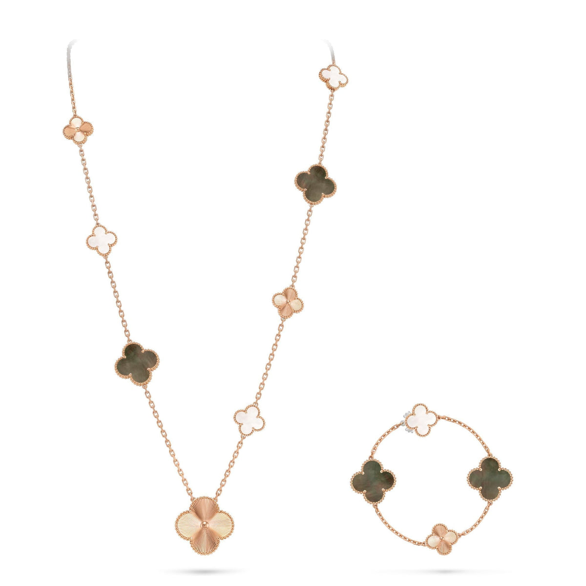 [Angela Jewelry]DETACHABLE CLOVER 15(11+4) FLOWER ROSE GOLD NECKLACE SET