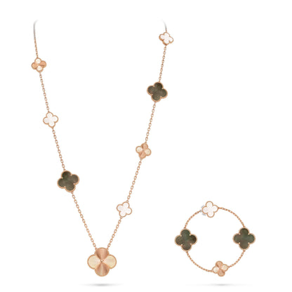 [Angela Jewelry]DETACHABLE CLOVER 15(11+4) FLOWER ROSE GOLD NECKLACE SET