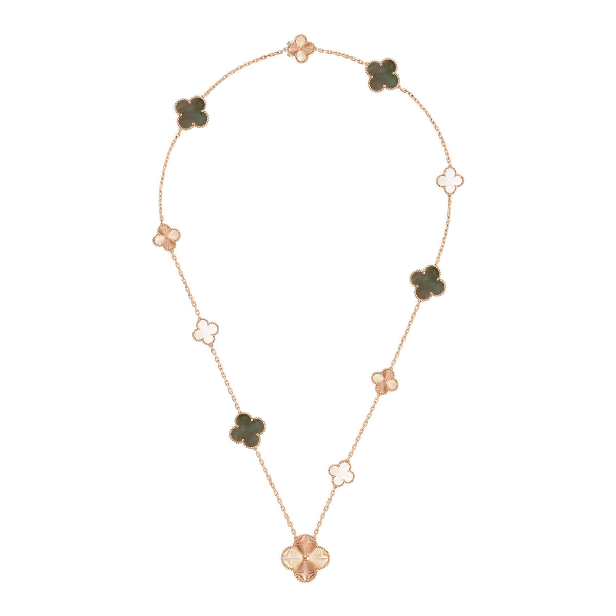 [Angela Jewelry]DETACHABLE CLOVER 15(11+4) FLOWER ROSE GOLD NECKLACE SET