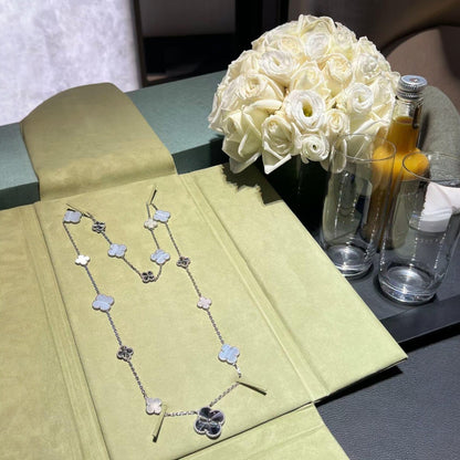 [Angela Jewelry]DETACHABLE CLOVER 15(11+4) FLOWER SILVER NECKLACE SET