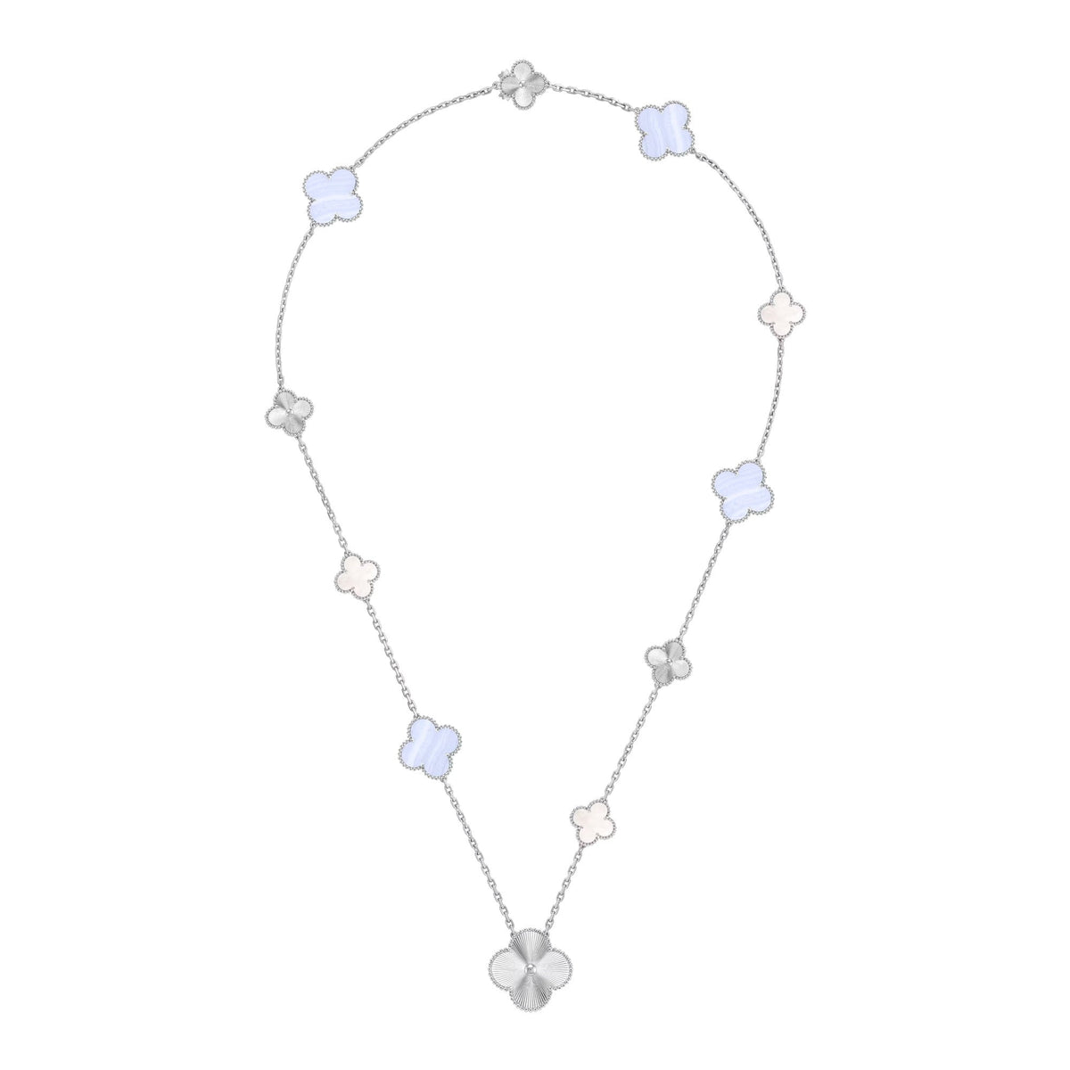 [Angela Jewelry]DETACHABLE CLOVER 15(11+4) FLOWER SILVER NECKLACE SET