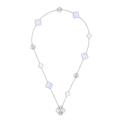 [Angela Jewelry]DETACHABLE CLOVER 15(11+4) FLOWER SILVER NECKLACE SET