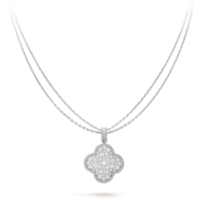 [Angela Jewellery]CLOVER 25MM SILVER FULL DIAMOND BIG CLOVER NECKLACE