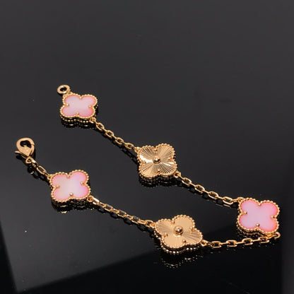 [アンジェラジュエリー]クローバーブレスレット 5モチーフ ピンク＆ピンクゴールド